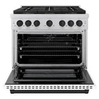 ZLINE 36 in. Gas Range 5.2 cu. ft. 6 Burner DuoPro™ Cooktop Convection Gas Oven White Matte Door Matte Black Accents (PSGRZ-WM-36-MB)