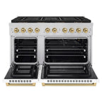 ZLINE 48 in. Gas Range 6.7 cu. ft. Paramount Series Dual Oven 8 Burner DuoPro™ Cooktop White Matte Doors Champagne Bronze Accents (PSGRZ-WM-48-CB)
