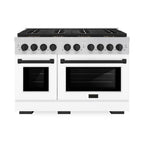 ZLINE 48 in. Gas Range 6.7 cu. ft. 8 Burner DuoPro™ Cooktop Dual Ovens White Matte Doors Matte Black Accents (PSGRZ-WM-48-MB)