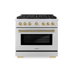 ZLINE 36 in. Gas Range 5.2 cu. ft. 6 Burner DuoPro Cooktop Convection Oven Stainless Steel Champagne Bronze Helix Handle (PSGRZ-36-KCB)