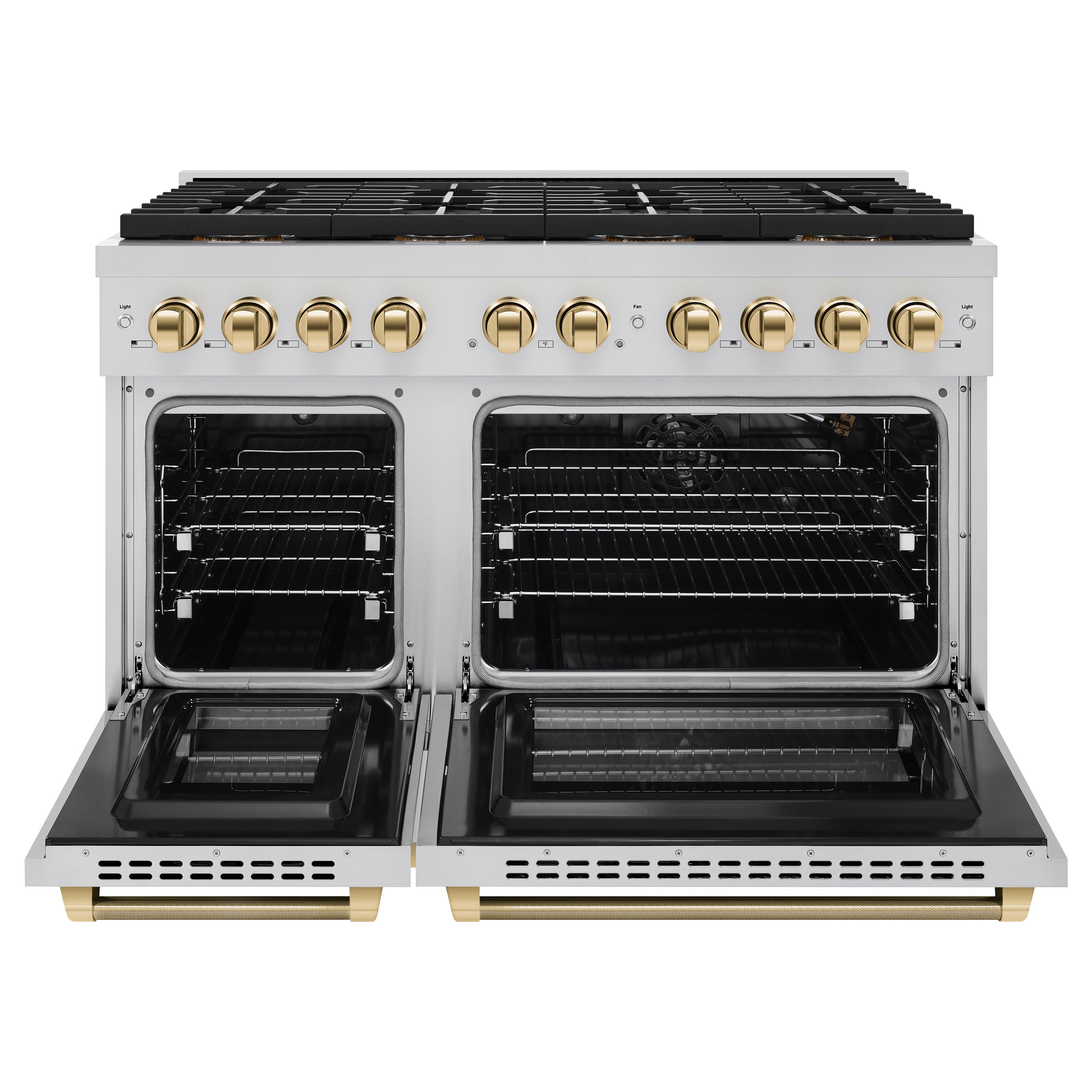 ZLINE 48 in Gas Range 6.7 cu ft 8 Burner DuoPro Dual Oven Stainless Steel Polished Gold Helix Handles (PSGRZ-48-KG)