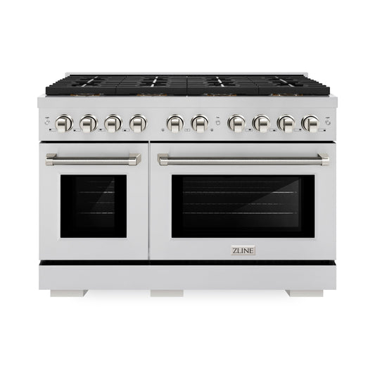 ZLINE 48 in Gas Range 6.7 cu ft 8 Burner DuoPro Cooktop Dual Oven Stainless Steel Polished Nickel Helix Handles (PSGRZ-48-KPN)