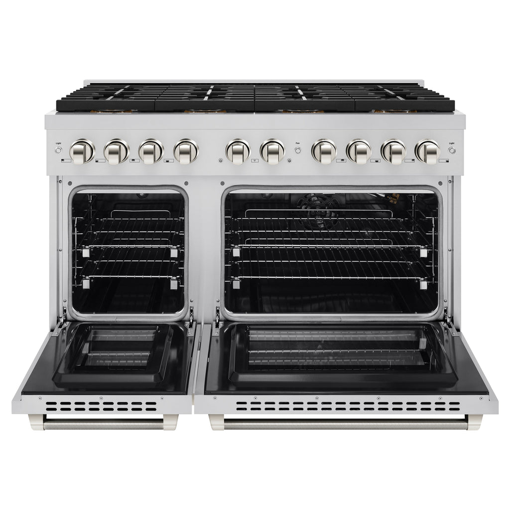 ZLINE 48 in Gas Range 6.7 cu ft 8 Burner DuoPro Cooktop Dual Oven Stainless Steel Polished Nickel Helix Handles (PSGRZ-48-KPN)