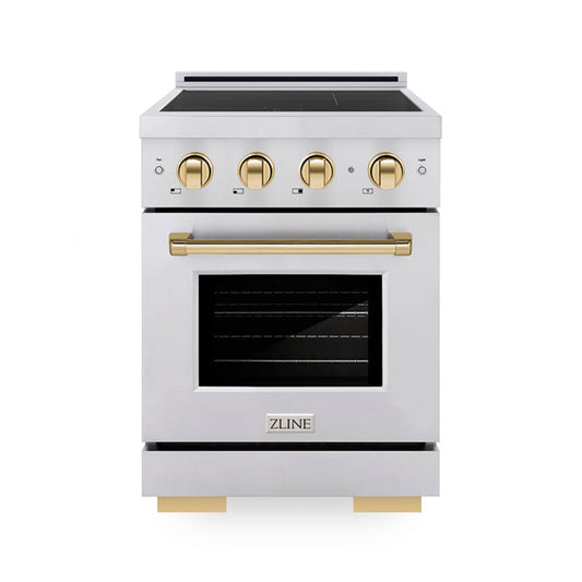 ZLINE 24 in. Induction Range 3.2 cu. ft. Electric Convection Oven 3 Element Cooktop Stainless Steel Polished Gold Accents (SINRZ-24-G)
