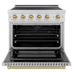 ZLINE 36 in. Induction Range 5.2 cu. ft. 5 Element Cooktop Electric Oven Stainless Steel Champagne Bronze Accents (SINRZ-36-CB)