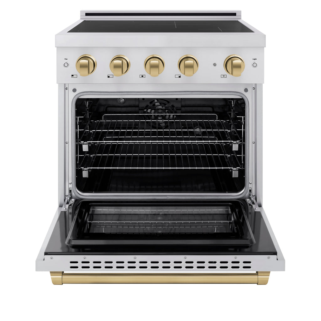 ZLINE 30 in. Induction Range 4.2 cu. ft. 4 Element Cooktop Electric Oven Stainless Steel Champagne Bronze Accents (SINRZ-30-CB)