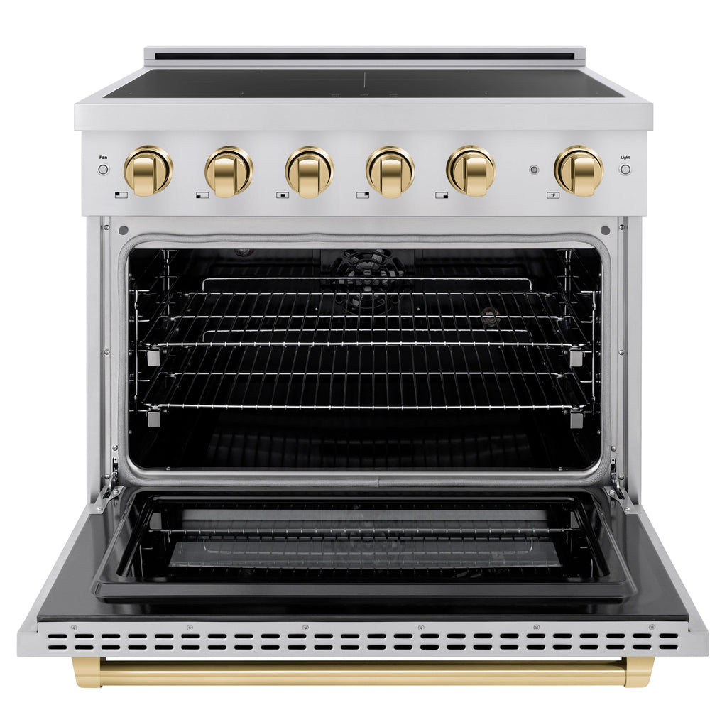 ZLINE 36 in Induction Range 5.2 cu. ft. 5 Element Cooktop Electric Oven Stainless Steel Gold Accents (SINRZ-36-G)