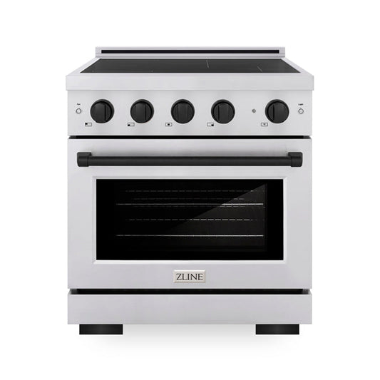 ZLINE 30 in. Induction Range 4.2 cu. ft. 4 Element Cooktop Electric Convection Oven Stainless Steel Matte Black Accents (SINRZ-30-MB)