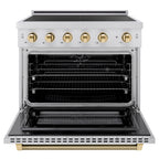 ZLINE 36 in. Induction Range 5.2 cu. ft. 5 Element Cooktop Electric Convection Oven Stainless Steel Polished Gold Accents (SINRZ-36-KG)