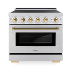 ZLINE 36 in. Induction Range 5.2 cu. ft. 5 Element Cooktop Electric Convection Oven Stainless Steel Polished Gold Accents (SINRZ-36-KG)