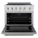 ZLINE 36 in. Induction Range 5.2 cu. ft. 5 Element Cooktop Electric Convection Oven Stainless Steel Polished Nickel Accents (SINRZ-36-KPN)
