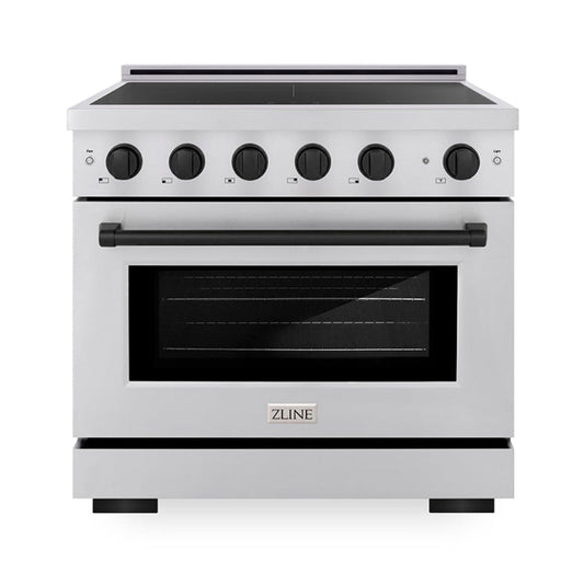 ZLINE 36 in. Induction Range 5.2 cu. ft. 5 Element Cooktop Electric Convection Oven Stainless Steel Matte Black Accents (SINRZ-36-MB)