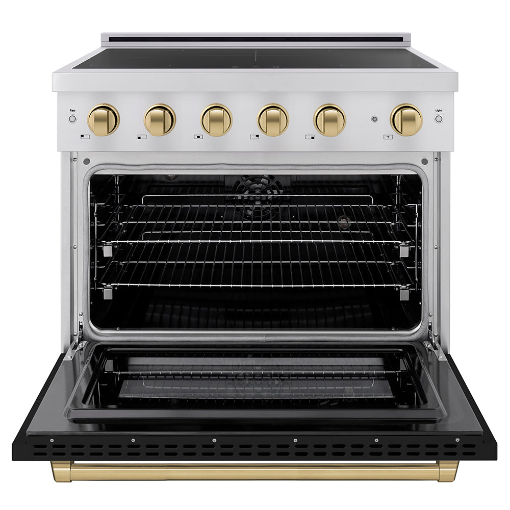 ZLINE 36 in. Induction Range 5.2 cu. ft. 5 Elements Electric Convection Oven Stainless Steel Black Matte Door Champagne Bronze Accents (SINRZ-BLM-36-CB)