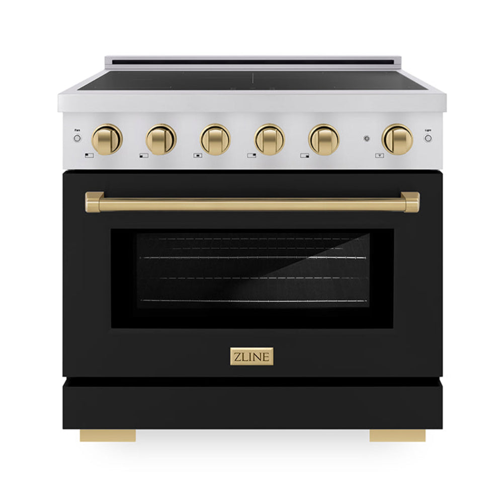 ZLINE 36 in. Induction Range 5.2 cu. ft. 5 Elements Electric Convection Oven Stainless Steel Black Matte Door Champagne Bronze Accents (SINRZ-BLM-36-CB)