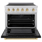 ZLINE 36 in. Induction Range 5.2 cu. ft. 5 Element Cooktop Electric Convection Oven Stainless Steel Black Matte Door Polished Gold Accents (SINRZ-BLM-36-G)