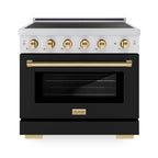 ZLINE 36 in. Induction Range 5.2 cu. ft. 5 Element Cooktop Electric Convection Oven Stainless Steel Black Matte Door Polished Gold Accents (SINRZ-BLM-36-G)