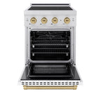 ZLINE 24 in Induction Range 3.2 cu ft Electric Convection Oven 3 Element Cooktop Stainless Steel White Matte Door Champagne Bronze Accents (SINRZ-WM-24-CB)