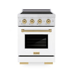 ZLINE 24 in Induction Range 3.2 cu ft Electric Convection Oven 3 Element Cooktop Stainless Steel White Matte Door Champagne Bronze Accents (SINRZ-WM-24-CB)