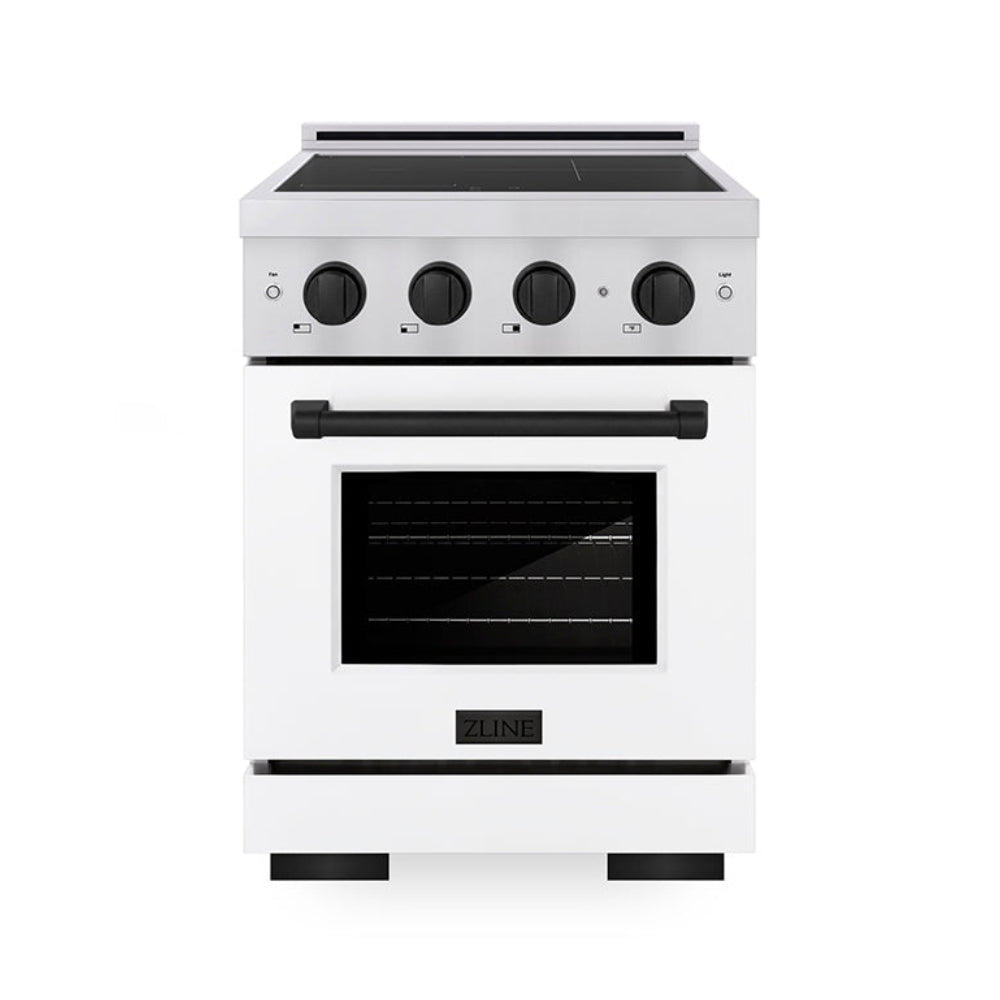ZLINE 24 in. Induction Range 3.2 cu. ft. Electric Convection Oven 3 Burners Stainless Steel White Matte Door Matte Black Accents (SINRZ-WM-24-MB)