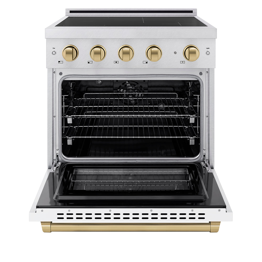 ZLINE 30 in. Induction Range 4.2 cu. ft. 4 Elements Electric Convection Oven Stainless Steel White Matte Door Champagne Bronze Accents (SINRZ-WM-30-CB)