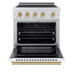 ZLINE 30 in. Induction Range 4.2 cu. ft. 4 Elements Electric Convection Oven Stainless Steel White Matte Door Champagne Bronze Accents (SINRZ-WM-30-CB)