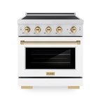 ZLINE 30 in. Induction Range 4.2 cu. ft. 4 Elements Electric Convection Oven Stainless Steel White Matte Door Polished Gold Accents (SINRZ-WM-30-G)