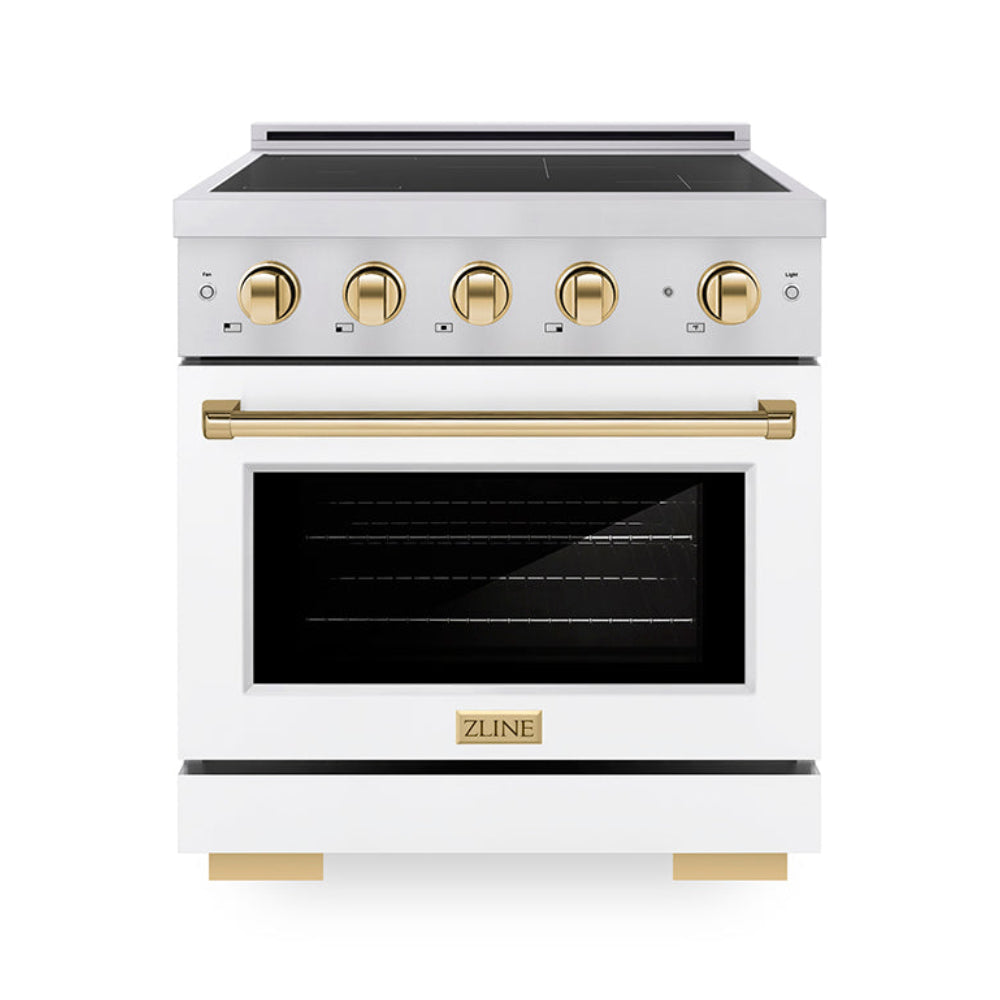 ZLINE 30 in. Induction Range 4.2 cu. ft. 4 Elements Electric Convection Oven Stainless Steel White Matte Door Polished Gold Accents (SINRZ-WM-30-G)