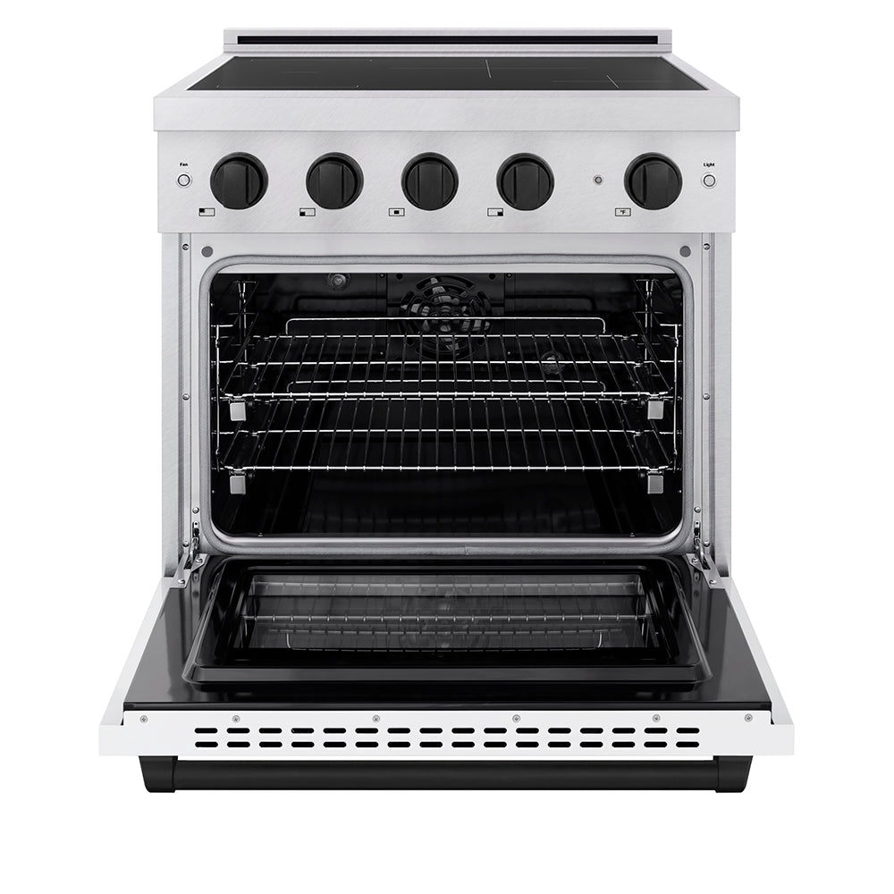 ZLINE 30 in. Induction Range 4.2 cu. ft. 4 Elements Electric Convection Oven White Matte Door Matte Black Accents (SINRZ-WM-30-MB)