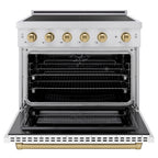 ZLINE 36 in. Induction Range 5.2 cu. ft. 5 Element Cooktop Electric Convection Oven Stainless Steel White Matte Door Champagne Bronze Accents (SINRZ-WM-36-CB)