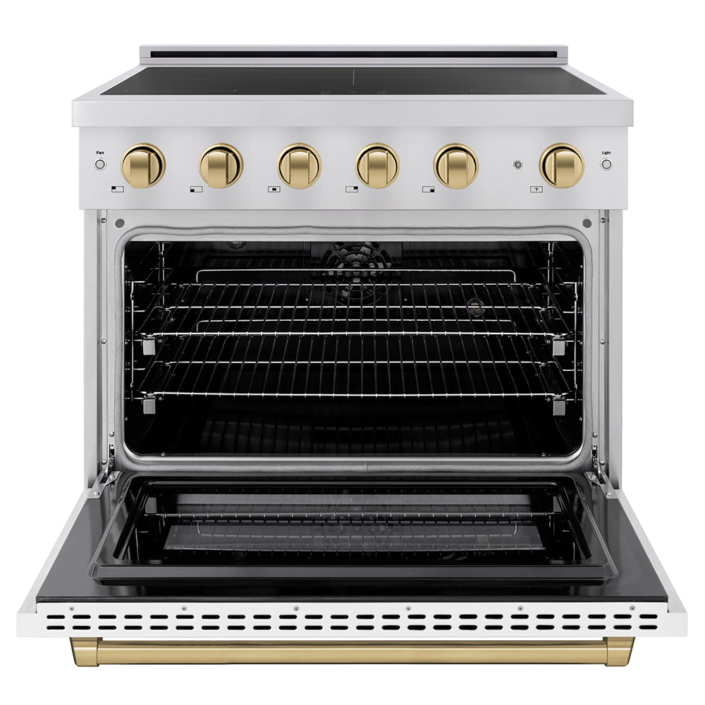 ZLINE 36 in. Induction Range 5.2 cu. ft. 5 Element Cooktop Electric Convection Oven Stainless Steel White Matte Door Champagne Bronze Accents (SINRZ-WM-36-CB)