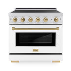 ZLINE 36 in. Induction Range 5.2 cu. ft. 5 Element Cooktop Electric Convection Oven Stainless Steel White Matte Door Champagne Bronze Accents (SINRZ-WM-36-CB)