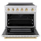 ZLINE 36 in Induction Range 5.2 cu ft Electric Convection Oven 5 Elements Stainless Steel White Matte Door Polished Gold Accents (SINRZ-WM-36-G)