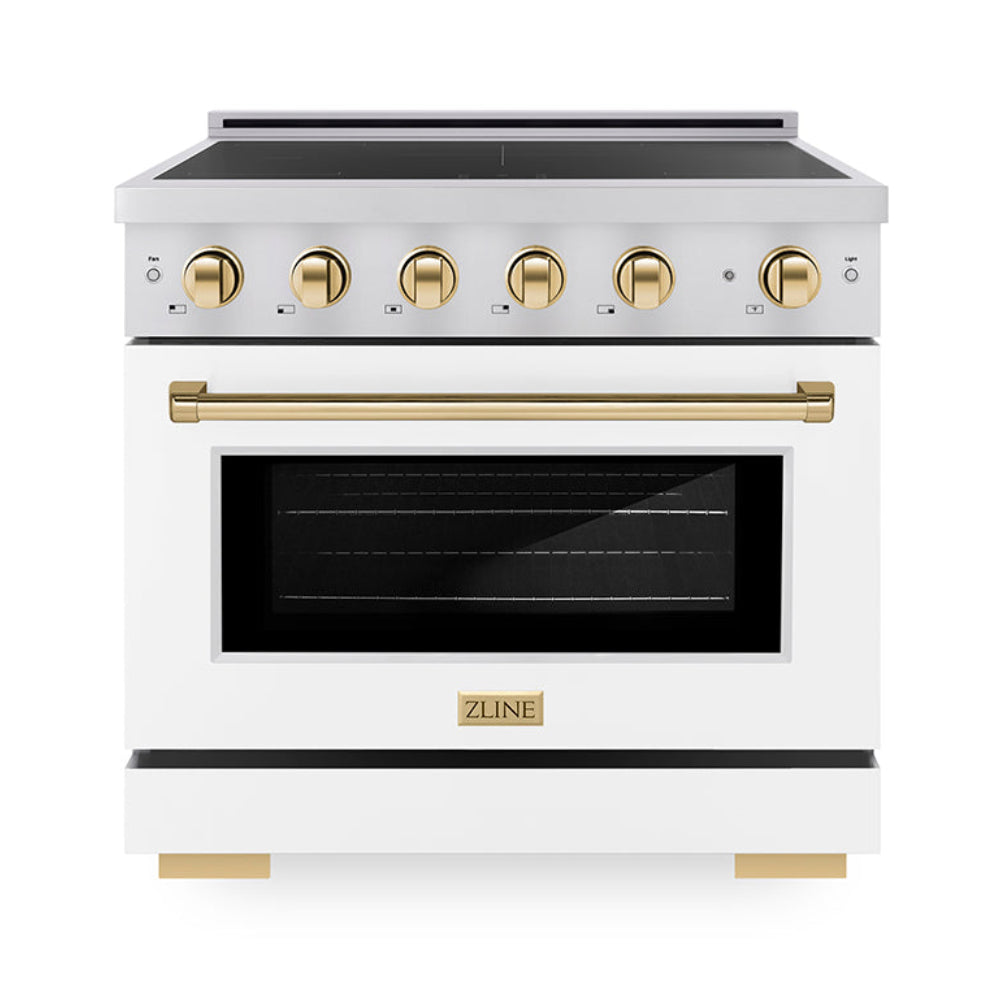 ZLINE 36 in Induction Range 5.2 cu ft Electric Convection Oven 5 Elements Stainless Steel White Matte Door Polished Gold Accents (SINRZ-WM-36-G)