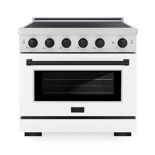 ZLINE 36 in. Induction Range 5.2 cu. ft. 5 Element Cooktop Electric Convection Oven Stainless Steel White Matte Door Matte Black Accents (SINRZ-WM-36-MB)