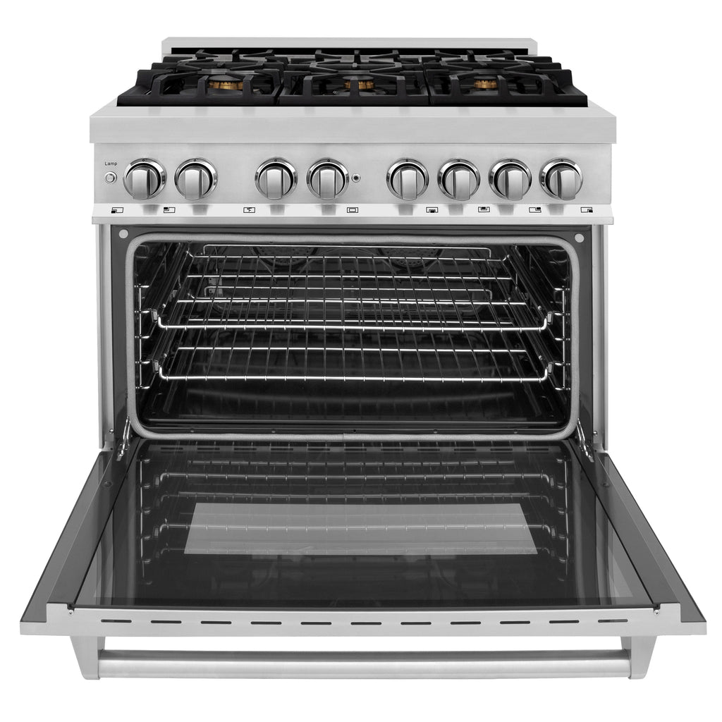 ZLINE 36-Inch Dual Fuel Range with 6 Gas Burners and Electric Convection Oven, Stainless Steel with Brass Burners (RA-BR-36)