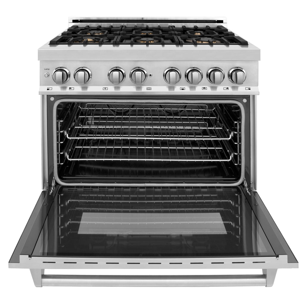 ZLINE 36 in. Dual Fuel Range with 6 Brass Gas Burners, Electric Convection Oven, Griddle, 4.6 cu. ft., Stainless Steel (RA-BR-GR-36)