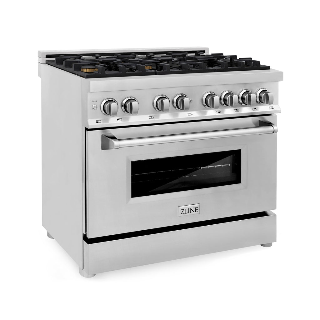 ZLINE 36-Inch Dual Fuel Range with 6 Gas Burners and Electric Convection Oven, Stainless Steel with Brass Burners (RA-BR-36)