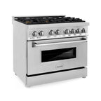 ZLINE 36-Inch Dual Fuel Range with 6 Gas Burners and Electric Convection Oven, Stainless Steel with Brass Burners (RA-BR-36)