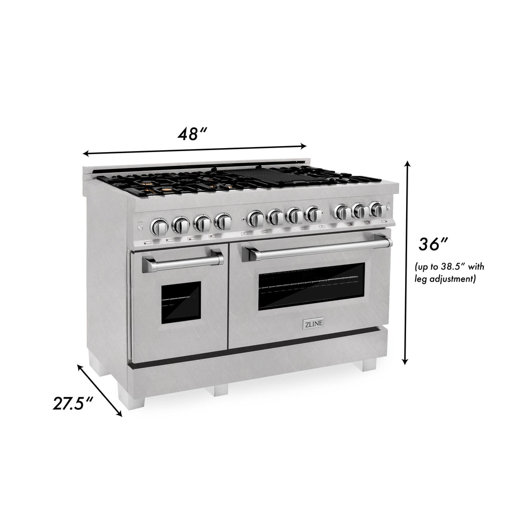 ZLINE 48 in. 6.0 cu. ft. Legacy Dual Fuel Range with 6 Brass Burners and Griddle, 2 Electric Ovens, Satin Stainless Steel (RAS-SN-BR-GR-48)