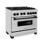 ZLINE Autograph Edition 36 in. 4.6 cu. ft. Dual Fuel Range with Gas Cooktop and Electric Convection Oven in Stainless Steel with Black Matte Accents (RAZ-36-MB)
