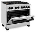 ZLINE Autograph Edition 36 in. 4.6 cu. ft. Dual Fuel Range with Gas Cooktop and Electric Convection Oven in Stainless Steel with Black Matte Accents (RAZ-36-MB)