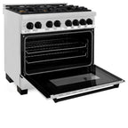 ZLINE Autograph Edition 36 in. 4.6 cu. ft. Dual Fuel Range with Gas Cooktop and Electric Convection Oven in Stainless Steel with Black Matte Accents (RAZ-36-MB)