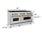 ZLINE Autograph 60 in. 7.4 cu. ft. Dual Fuel Range with Gas Cooktop and Electric Convection Ovens in Stainless Steel with Champagne Bronze Accents (RAZ-60-CB)