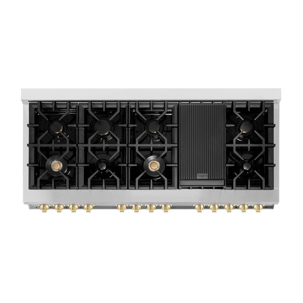 ZLINE Autograph Edition 60 in. 7.4 cu. ft. Dual Fuel Range with Gas Cooktop and Electric Convection Oven in Stainless Steel with Gold Accents (RAZ-60-G)