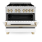 ZLINE Autograph 36 in. 4.6 cu. ft. Dual Fuel Range with White Matte Door and Gold Accents (RAZ-WM-36-G)