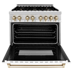 ZLINE Autograph 36 in. 4.6 cu. ft. Dual Fuel Range with White Matte Door and Gold Accents (RAZ-WM-36-G)