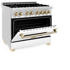 ZLINE Autograph 36 in. 4.6 cu. ft. Dual Fuel Range with White Matte Door and Gold Accents (RAZ-WM-36-G)