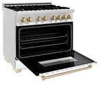 ZLINE Autograph 36 in. 4.6 cu. ft. Dual Fuel Range with White Matte Door and Gold Accents (RAZ-WM-36-G)