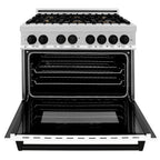 ZLINE Autograph 36 in. 4.6 cu. ft. Dual Fuel Range in Stainless Steel with White Matte Door and Matte Black Accents (RAZ-WM-36-MB)