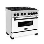 ZLINE Autograph 36 in. 4.6 cu. ft. Dual Fuel Range in Stainless Steel with White Matte Door and Matte Black Accents (RAZ-WM-36-MB)